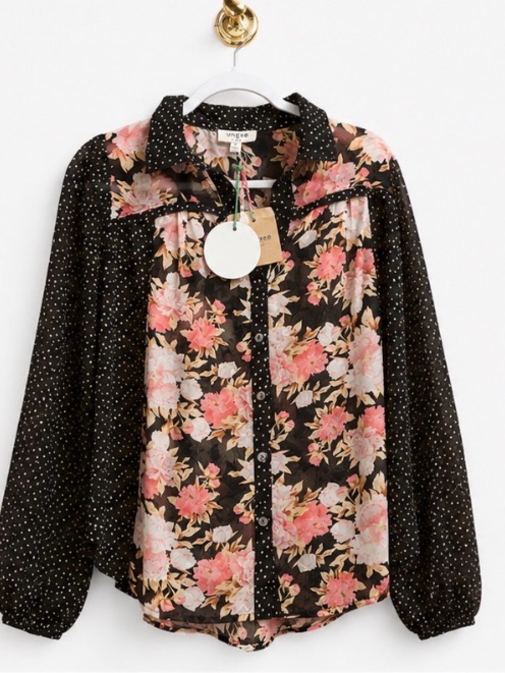 Umgee Floral Sheer Chiffon Blouse Small NWT Oversized Top